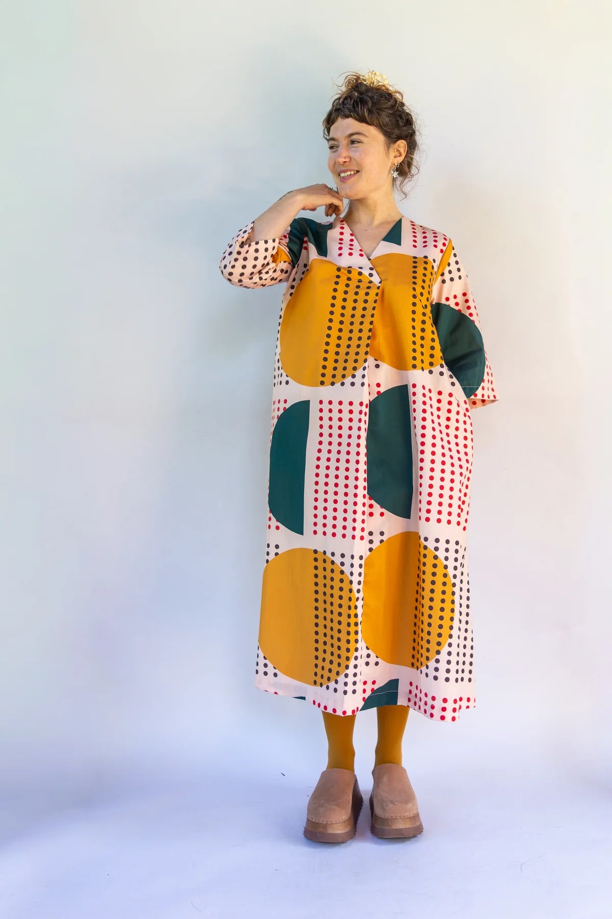 Peach, Red, Green, Mustard Dotted Sunrise “Emilie” Dress - Made X Hudson