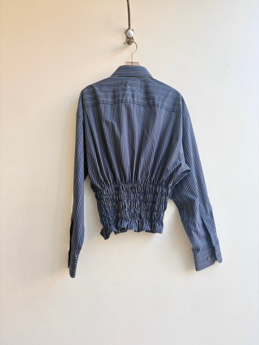 The George Top | Navy, Grey, & Slate Button Down Top w/ Smocked Waist (Reworked) - Made X Hudson