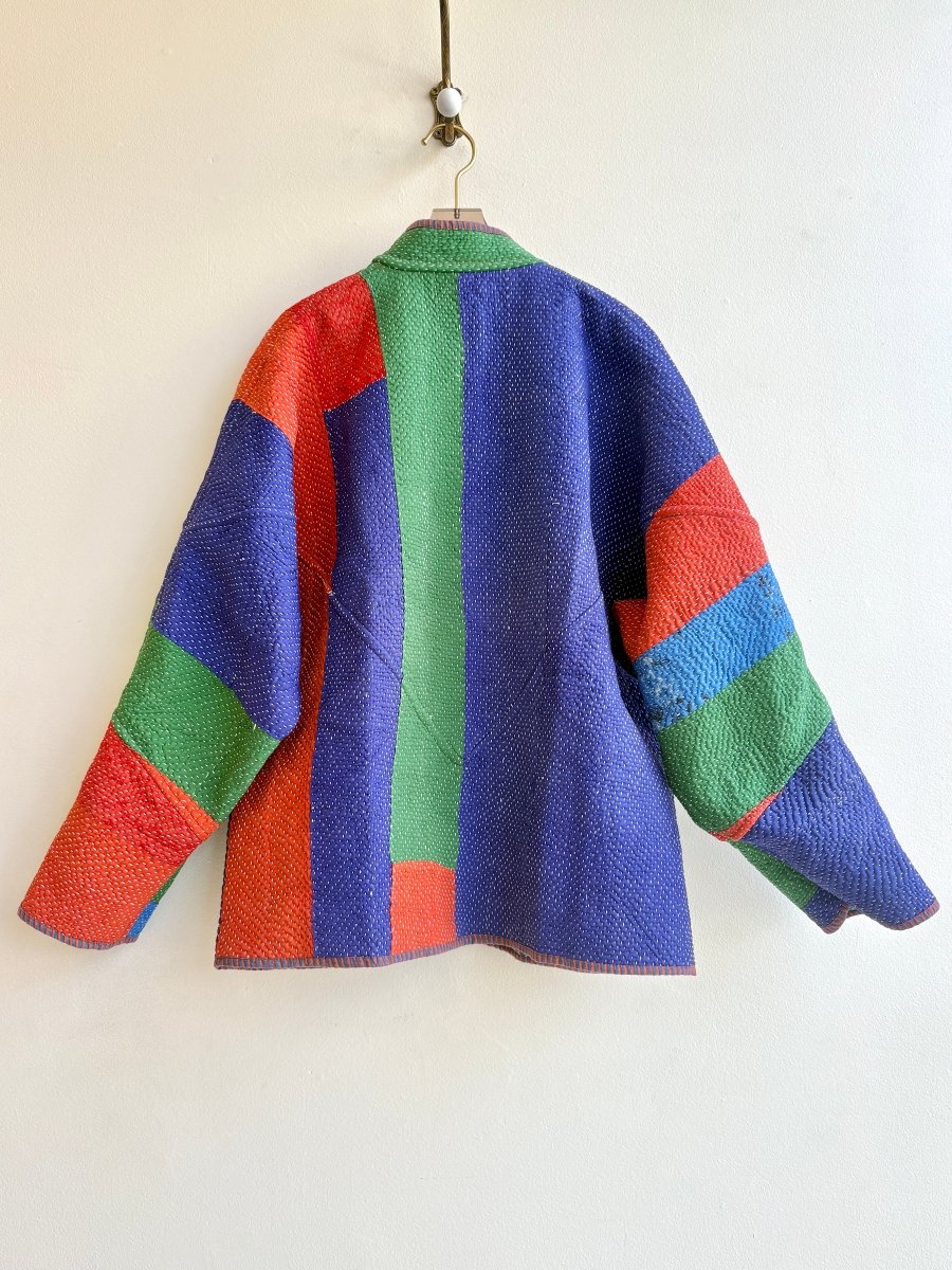 Reversible Ladhiya Quilted Jacket in Colors Dark Blue and Light Blue Plaid & Purple Blue, Green, Carrot Orange - Made X Hudson