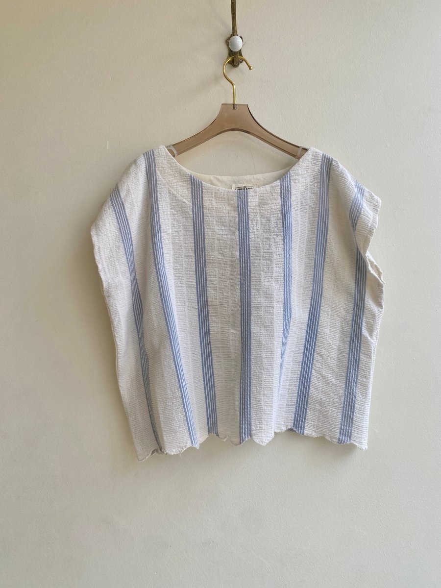 Seersucker Blue & White Pinstripe Box Top - Made X Hudson