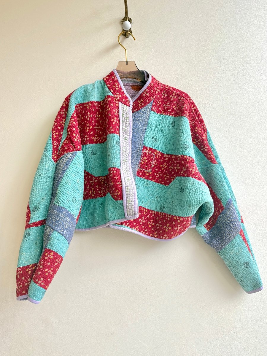 Reversible Kaira Quilted Cropped Jacket in Colors Lavender, Blush, Pale Blue & Turquoise, Red, Yellow - Made X Hudson