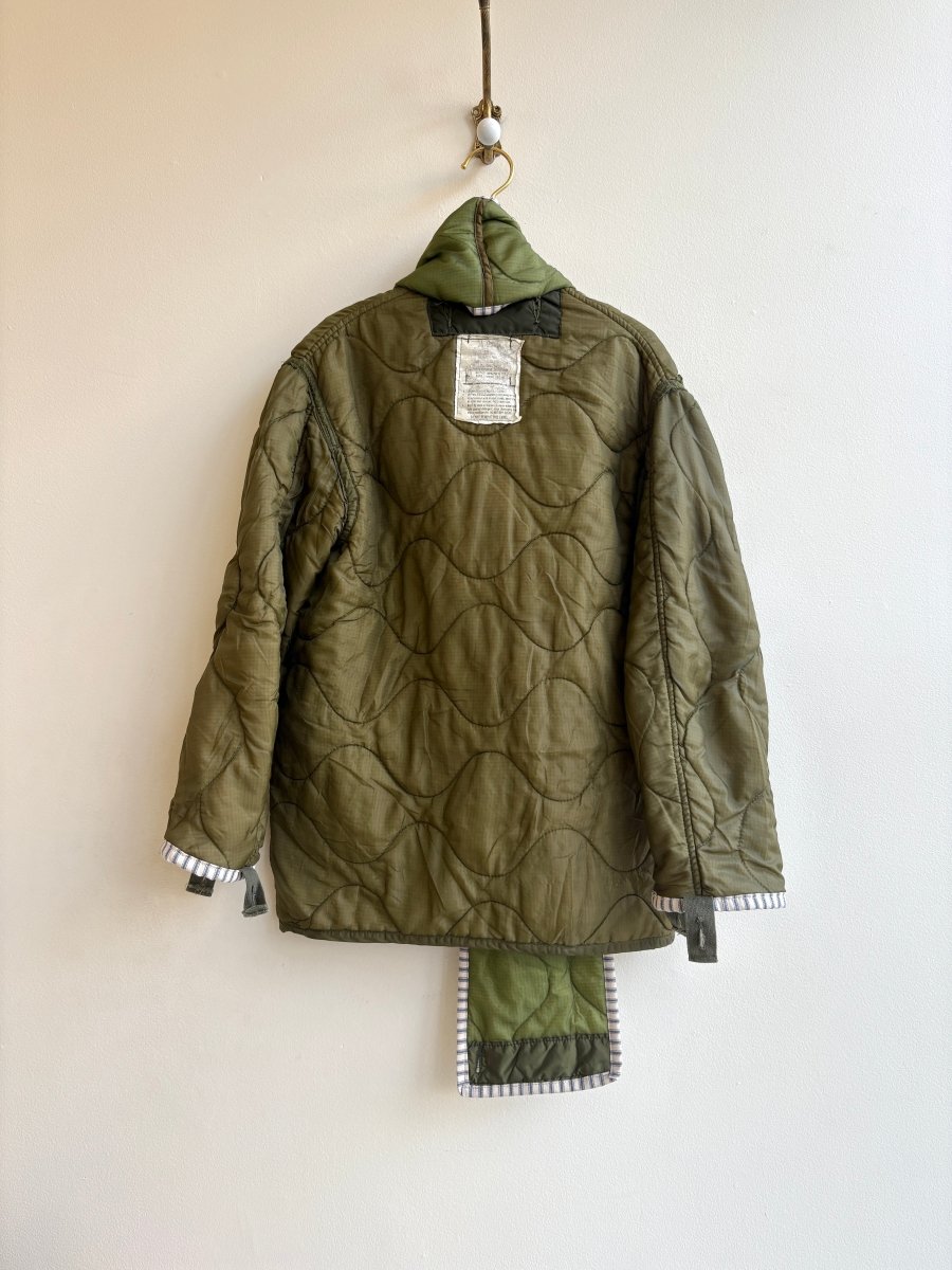 Dark Olive Green Army Liner Quilted Coat w/ Bright Olive Scarf & White Zipper (Reworked) - Made X Hudson