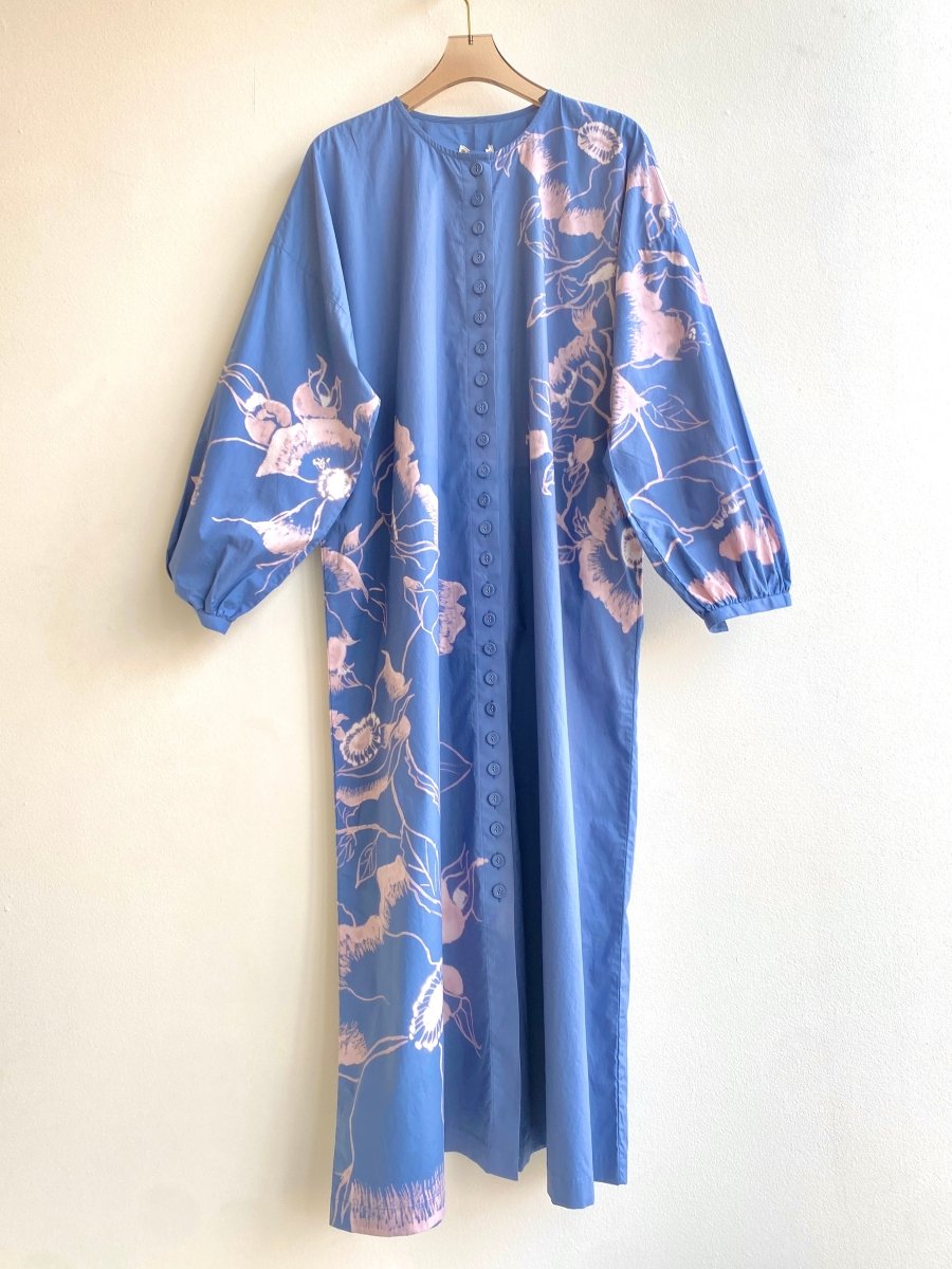 Hand Drawn and Bleach Dyed Blue Button Down Dress (Reworked) - Made X Hudson