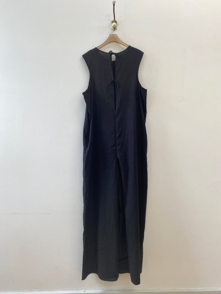 Black Sleeveless Linen Zoe Jumpsuit w/ Tie Back & Belt - Made X Hudson