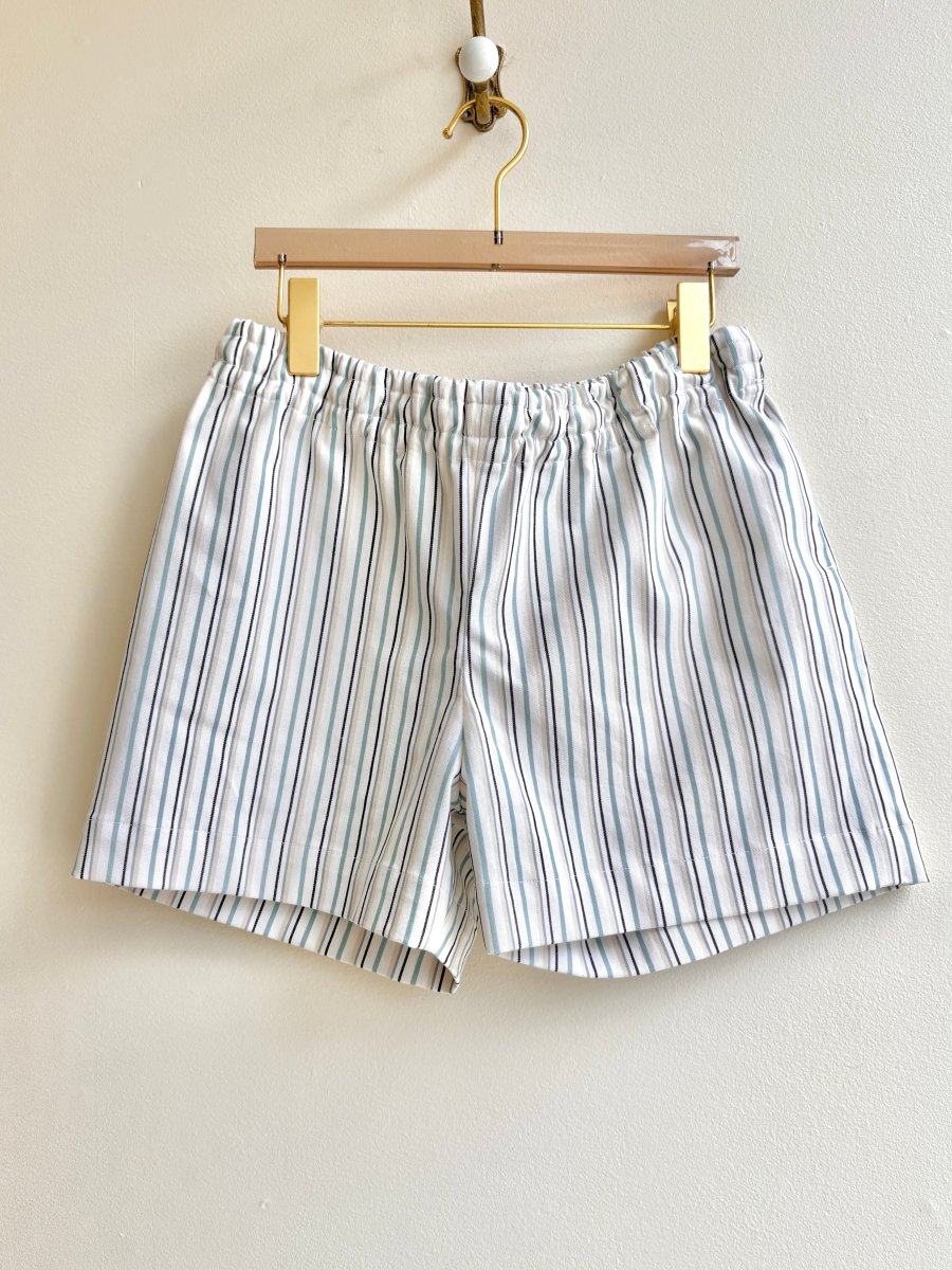 White, Stone Blue and Tan Stripe Town Shorts - Made X Hudson