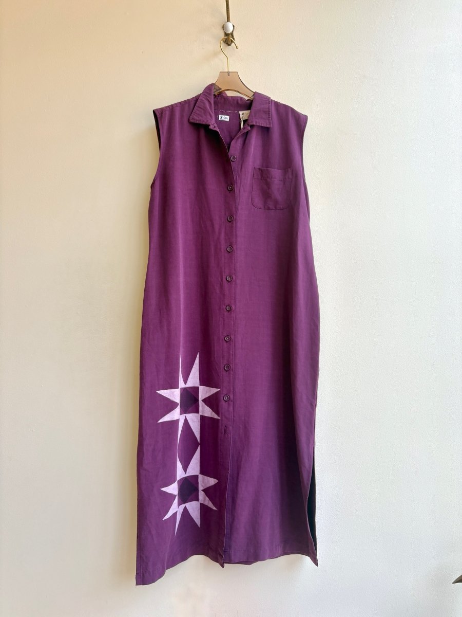Folk Hex Button Down Dress in Plum | Hand Painted (Reworked) - Made X Hudson