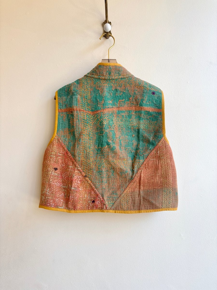 Reversible Kaira Quilted Cropped Vest in Colors Purple, Lime, Mustard & Green, Tan, Orange - Made X Hudson