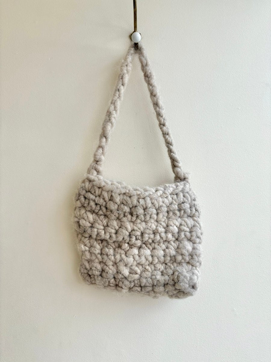 Cream White Chunky Wool Fiber Handmade Crochet Bag - Made X Hudson
