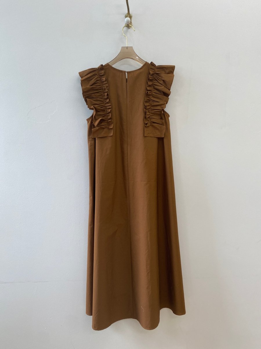 Brown Cappuccino Sleeveless Cotton Aria Ruffle Dress w/ Belt - Made X Hudson