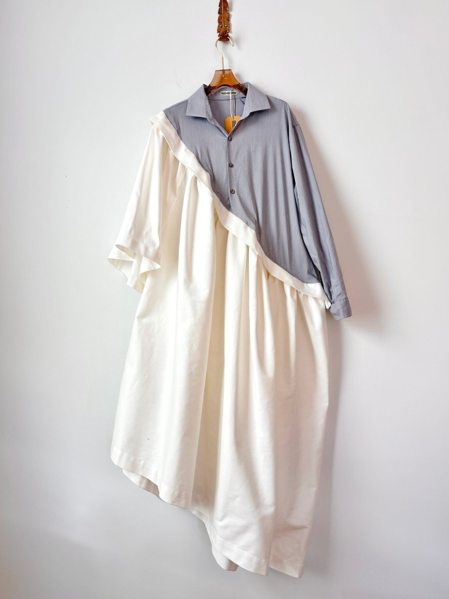 Asymmetric Shirtwaist Dress in Grey & White (Reworked) - Made X Hudson