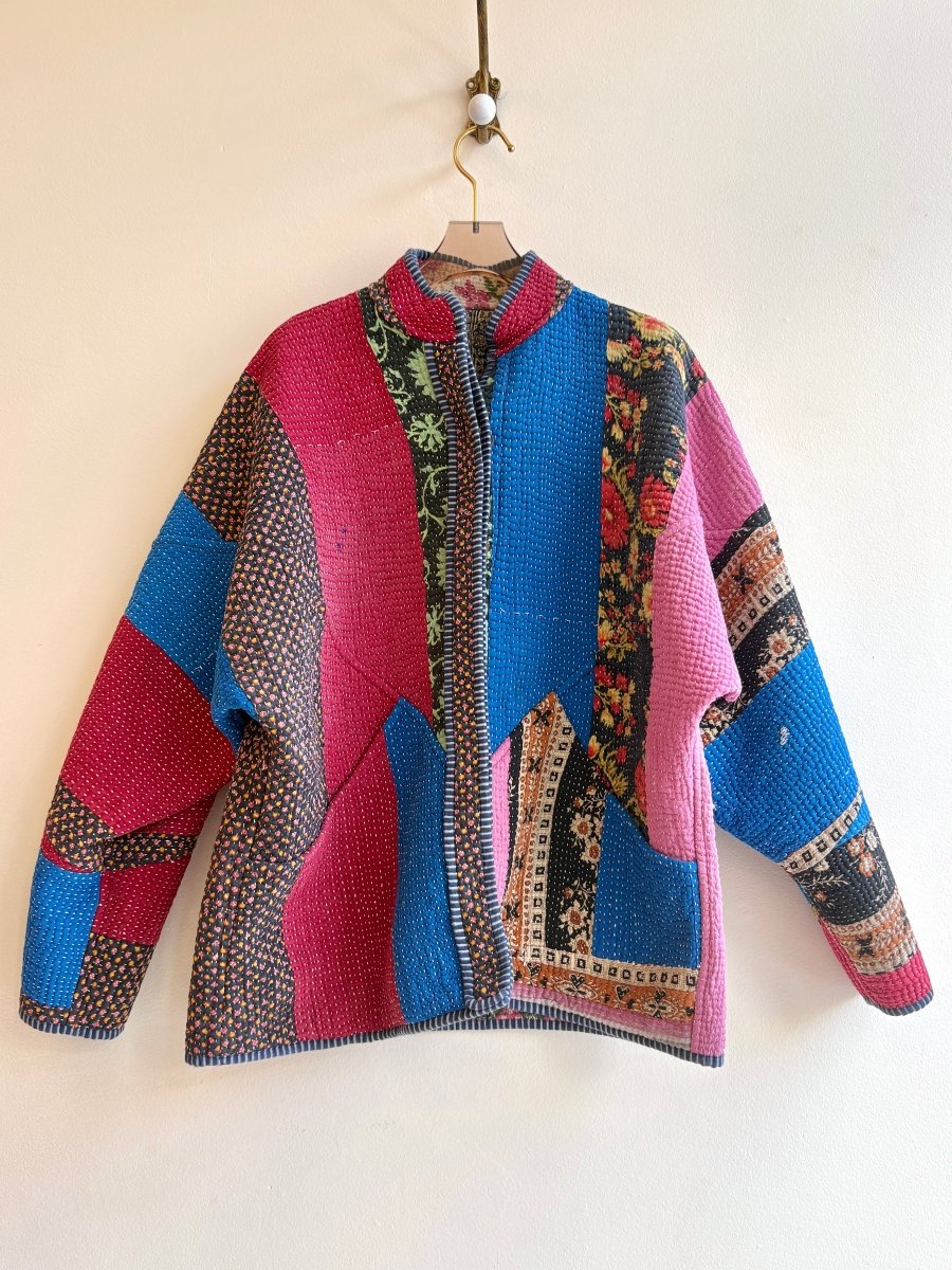 Reversible Ladhiya Quilted Jacket in Colors Watermelon Pink, Green, Cream & Blue, Black, Pink, Brick Red - Made X Hudson