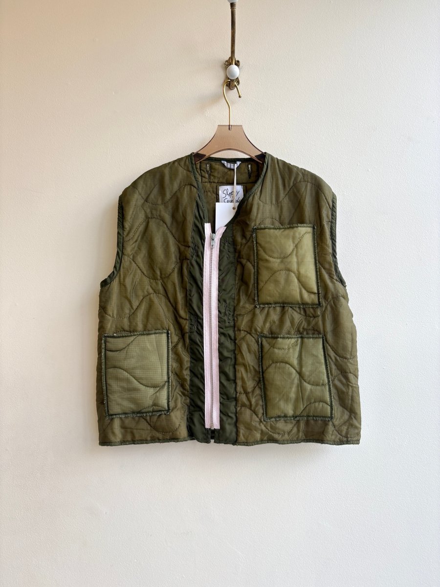 Light Olive Military Vest w/ Pink zipper (Reworked) - Made X Hudson