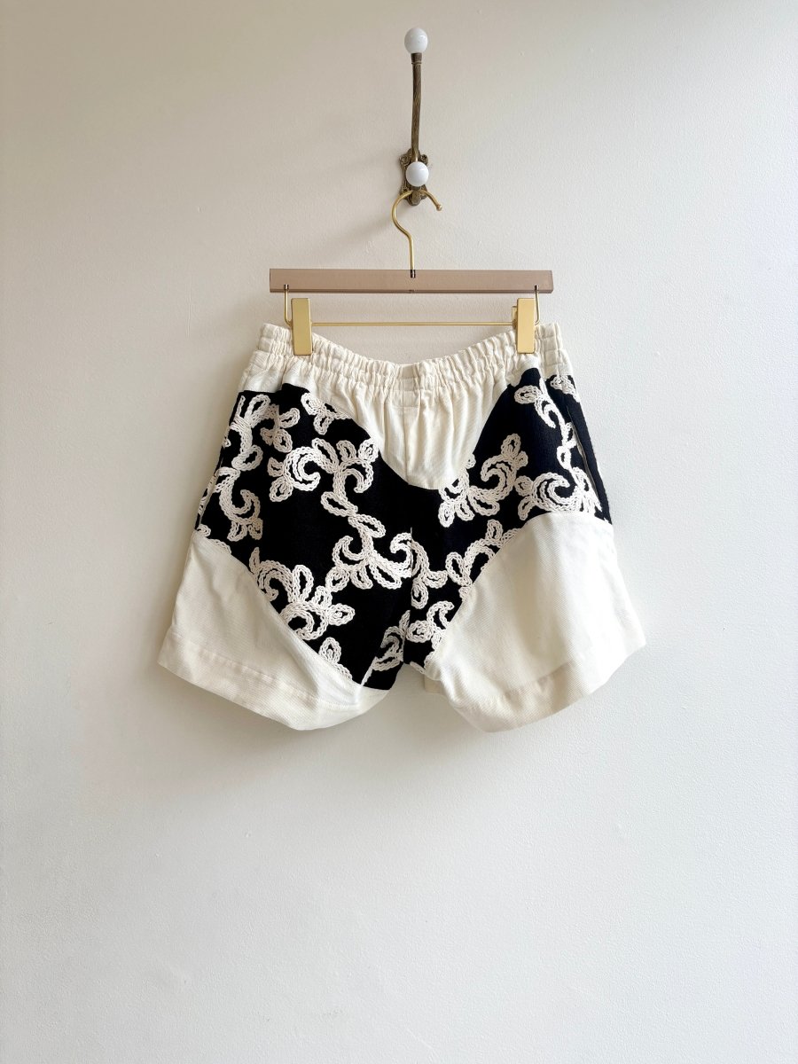 Black & White Couching Stitch Wave Shorts - Made X Hudson