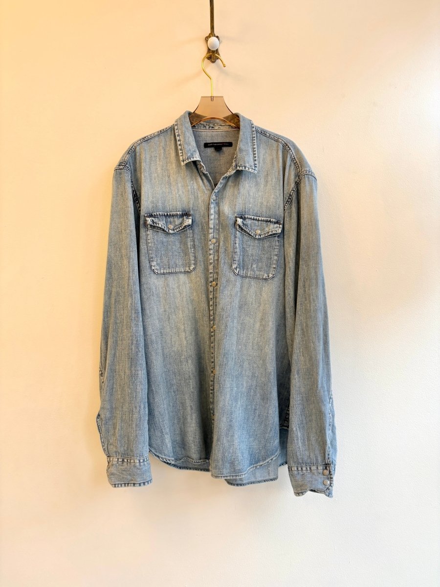 John Varvatos | Denim Pearl Snap Button Front Shirt (Vintage) - Made X Hudson