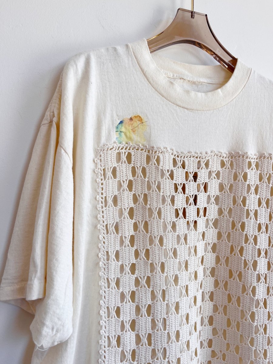 Ivory Rectangular Doily Appliqué Block Tee (Reworked) - Made X Hudson