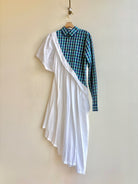 Asymmetric Shirtwaist Dress in Blue Tone Plaid & White (Reworked) - Made X Hudson