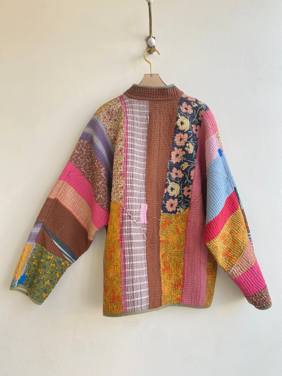 Reversible Ladhiya Quilted Jacket in Colors Brick, Yellow, Pink Patchwork & Sage, Red Plaid - Made X Hudson