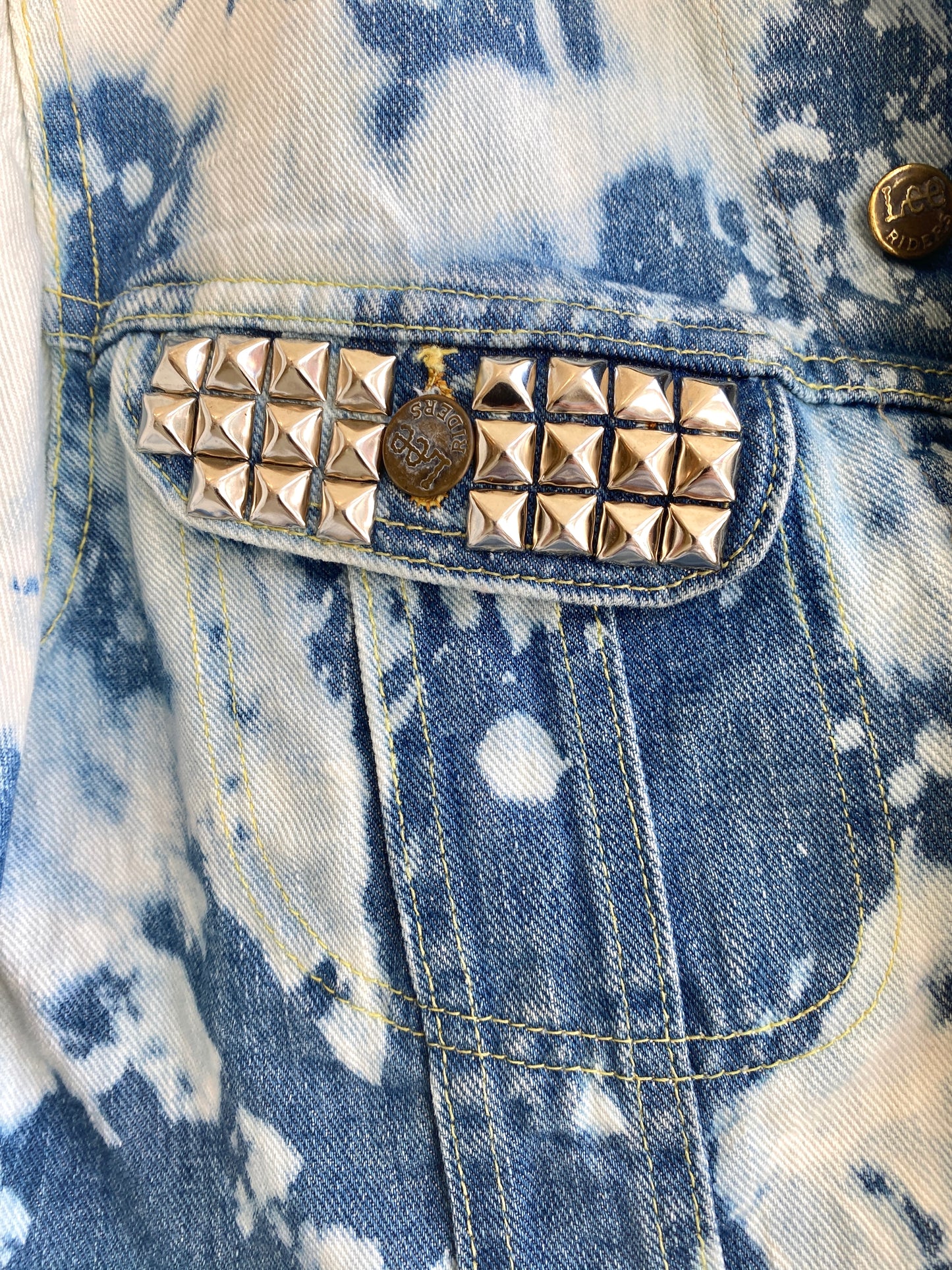 Hand Dyed Vintage Metal Studded Button Up Denim Coat w/ Hand Embroidered Back (Reworked)