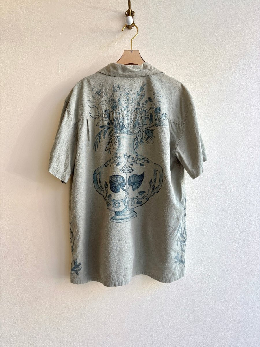 Lotus Vase Button Up in Soft Jade | Hand Painted (Reworked) - Made X Hudson