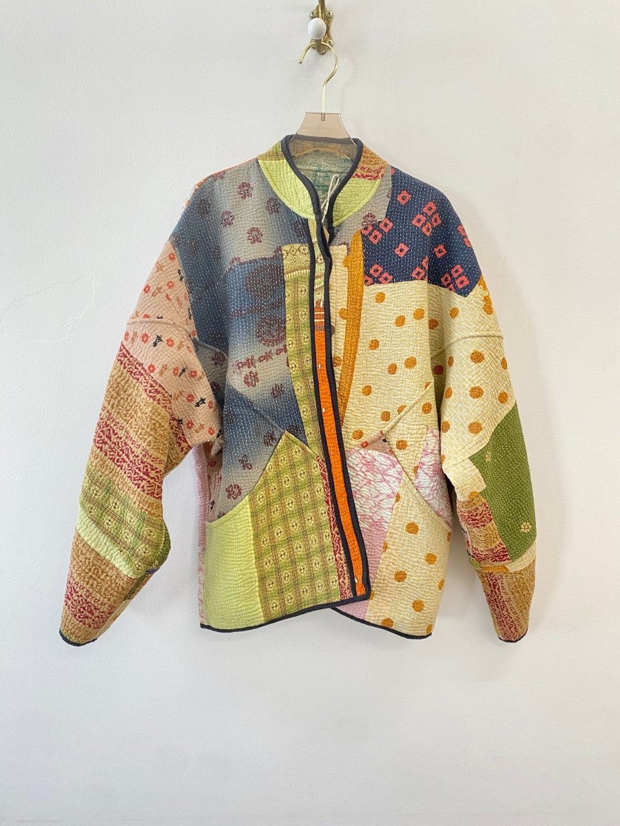 Reversible Ladhiya Quilted Jacket in Colors Orange, Pink, Blue, Green & Orange, Green, Tan - Made X Hudson