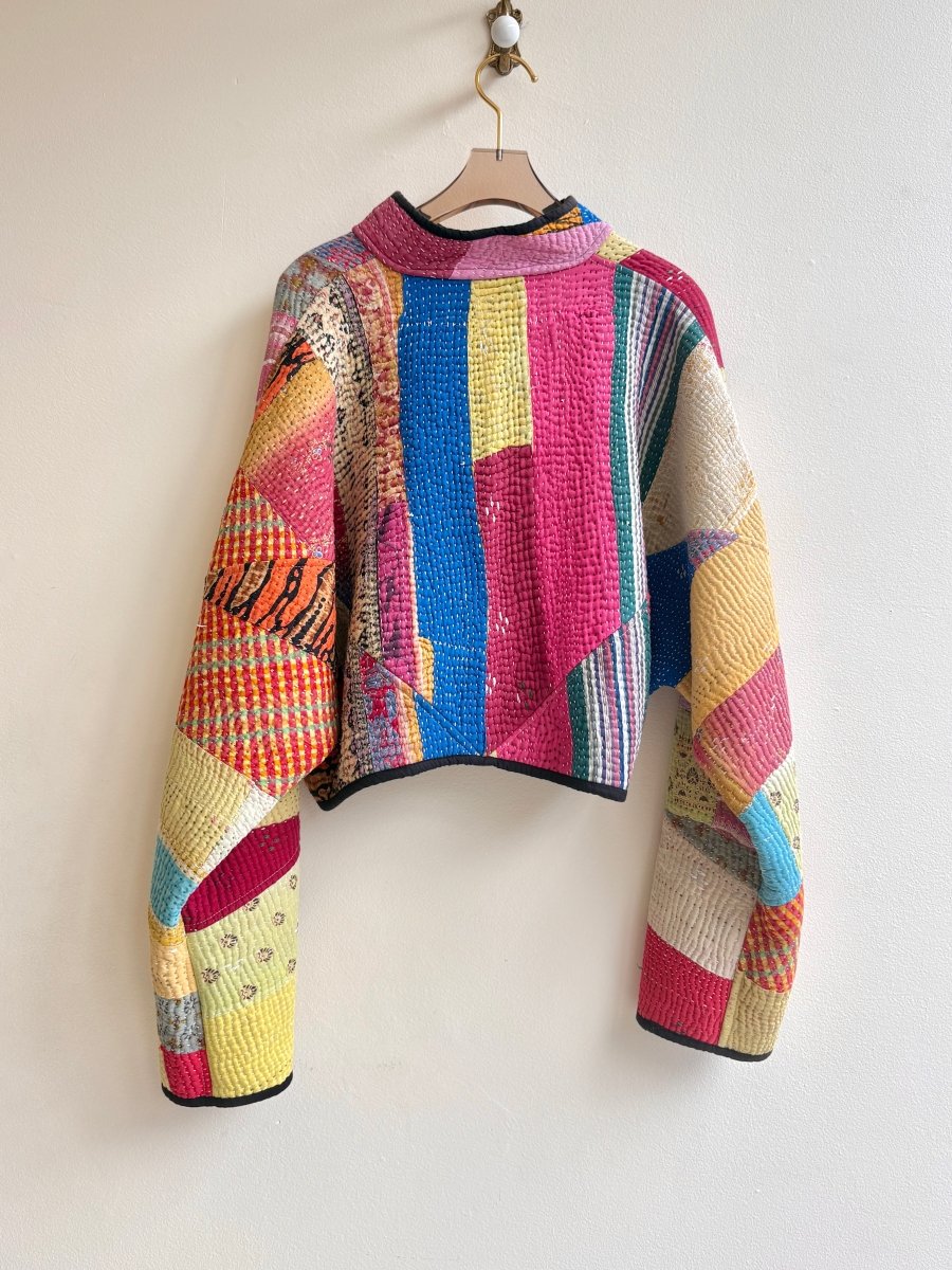 Reversible Kaira Quilted Cropped Jacket in Colors Mustard, Mauve, Blue, Yellow, Pink & Tan, Blue, Pink, Orange, Yellow, Green - Made X Hudson