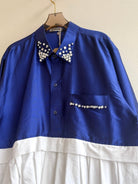 Empire Shirtwaist Dress in Iridescent Cobalt Blue & White w/ Hand - beading (Reworked) - Made X Hudson