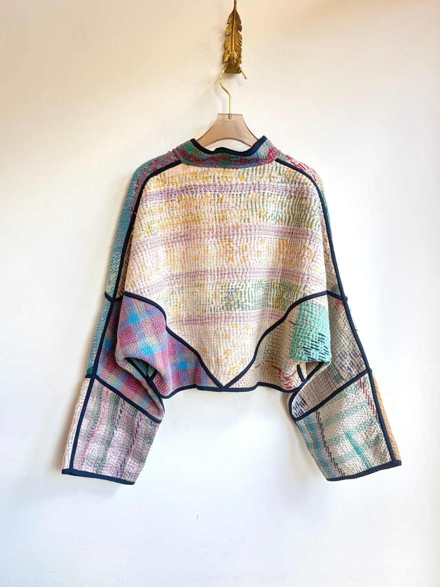 Reversible Kaira Quilted Cropped Jacket in Colors Blue, Pink, Green, Cream & Cream, Blue, Sage, Navy - Made X Hudson