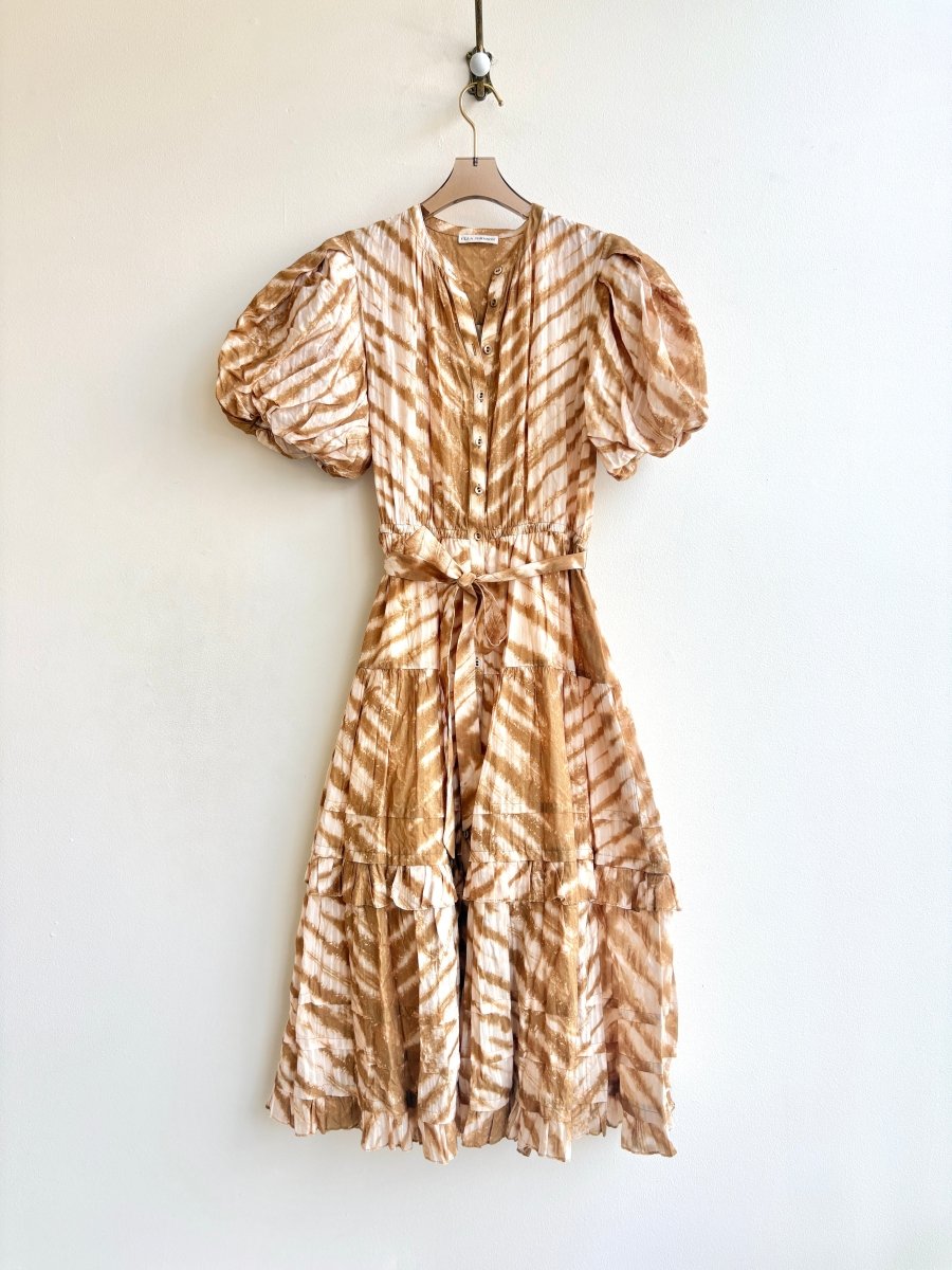 Ulla Johnson | Printed Ocher Stripe Puff Sleeved Dress (Vintage) - Made X Hudson
