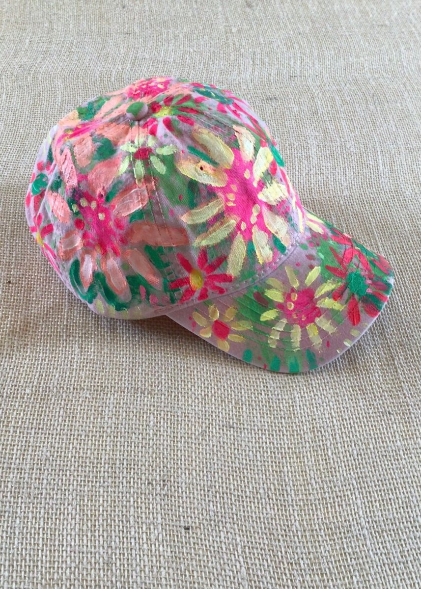 Pink Hand Painted Neon Yellow & Pink Flowers Baseball Cap - Made X Hudson