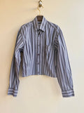 The Kevin Top | Multi - Color Mini - Stripe Button Down Top w/ Gathered Waist (Reworked) - Made X Hudson
