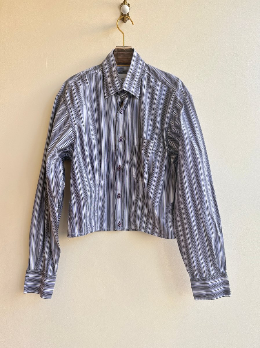 The Kevin Top | Multi - Color Mini - Stripe Button Down Top w/ Gathered Waist (Reworked) - Made X Hudson