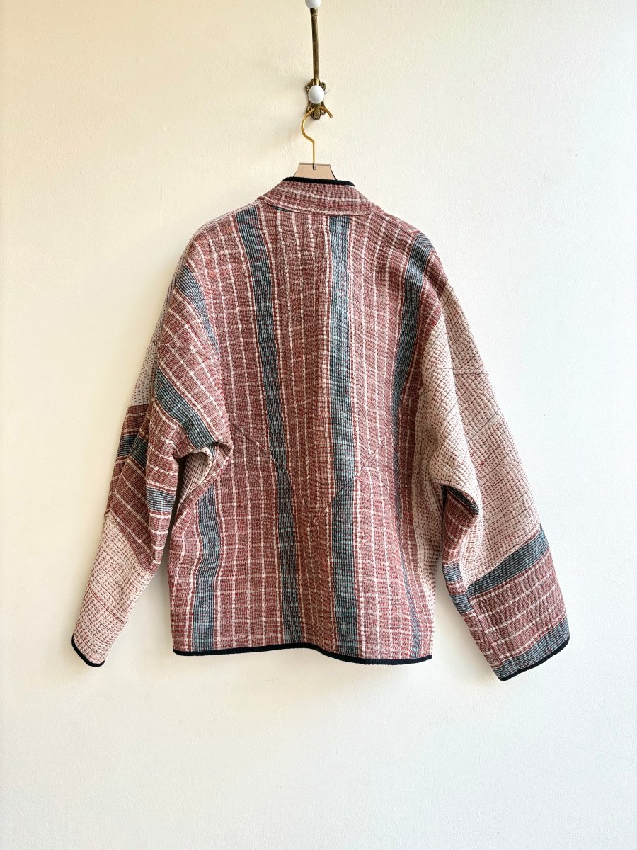 Reversible Ladhiya Quilted Jacket in Colors Purple, Pale Pink, Orange, Teal & Brown, Blue, Cream Stripes - Made X Hudson