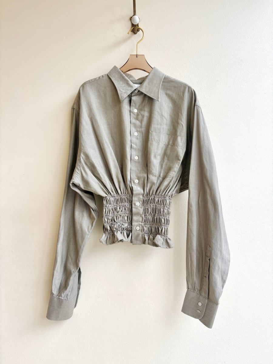 The George Top | Slate/Olive Button Down Top w/ Smocked Waist (Reworked) - Made X Hudson