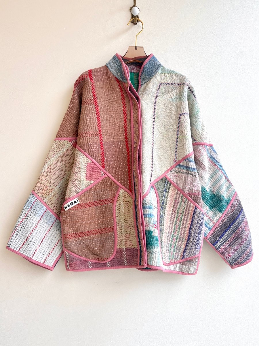 Reversible Ladhiya Quilted Jacket in Colors Light Clay, Hot Red, Bone White, Pink & Kelly Green, Light Blue, Deep Pink, Cream - Made X Hudson