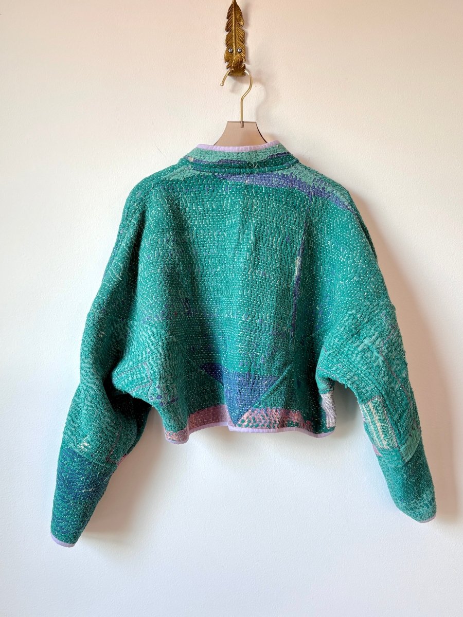 Reversible Kaira Quilted Cropped Jacket in Colors Mint, Lavender, Blue, Blush & Teal, Blue - Made X Hudson