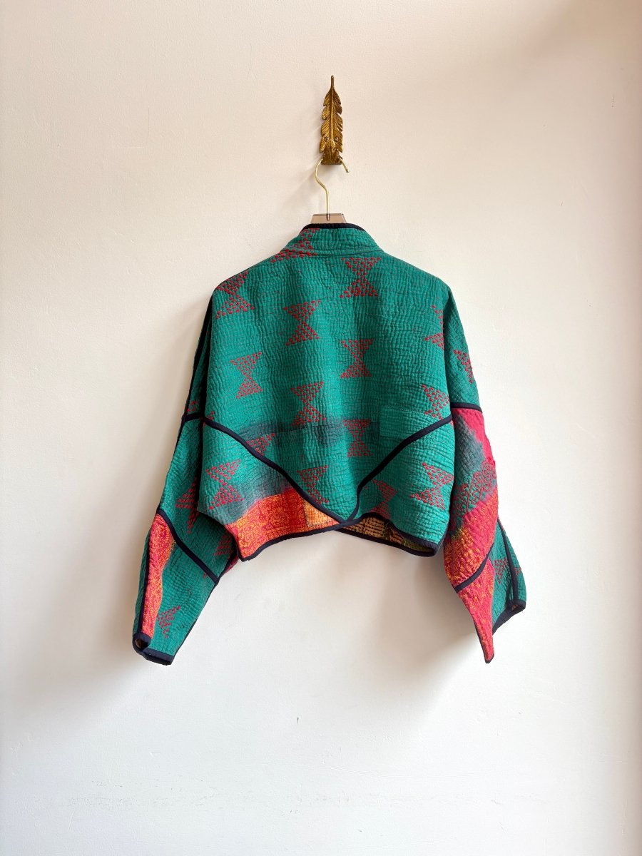 Reversible Kaira Quilted Cropped Jacket in Colors Green, Red, Orange & Green, Tan, Mustard, Charcoal - Made X Hudson