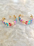 Mini 18K Gold Filled Rainbow Flower Enamel Hoops - Made X Hudson