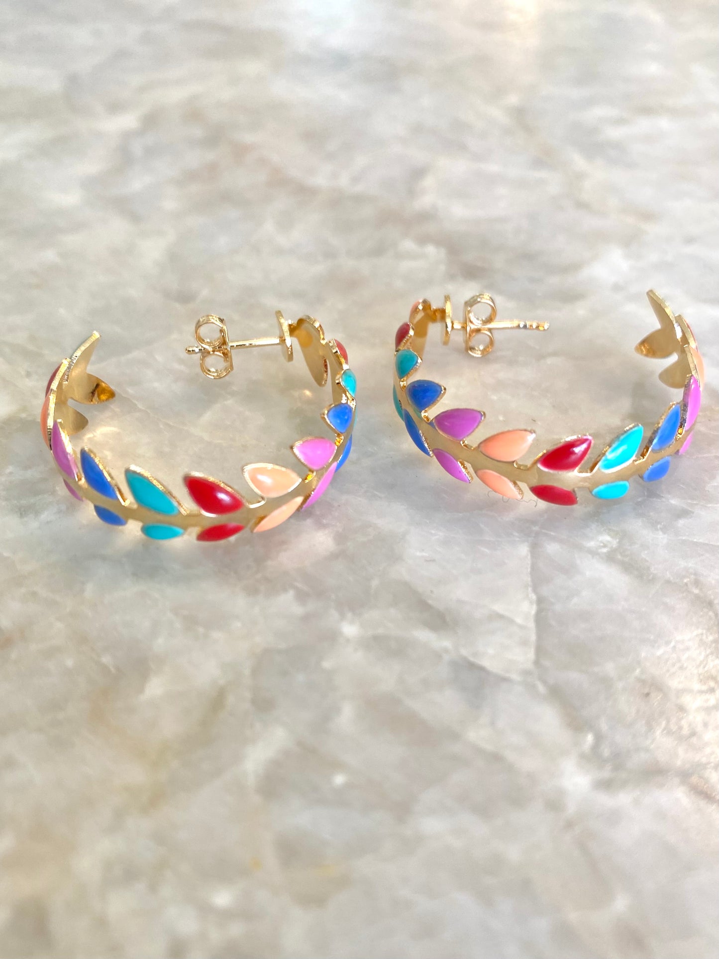 Mini 18K Gold Filled Rainbow Flower Enamel Hoops