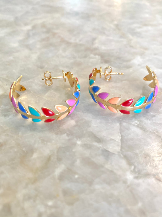 Mini 18K Gold Filled Rainbow Flower Enamel Hoops