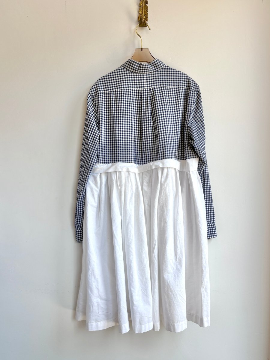 Empire Shirtwaist Dress in Blue and White Gingham & White (Reworked) - Made X Hudson
