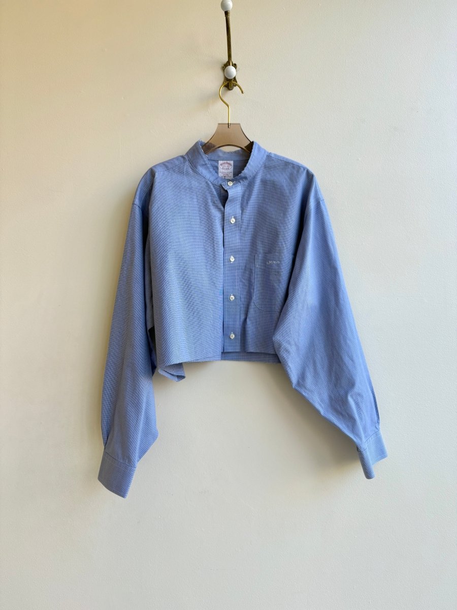 Blue & White Micro Houndstooth Annette Crop Top (Reworked) - Made X Hudson