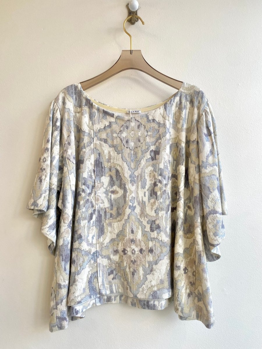 Zero Waste Ivory, Gray, Wheat Patterned Viscose & Linen Blend Chemise - Cut Top - Made X Hudson