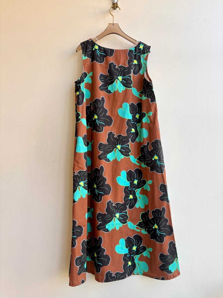 Umber and Aqua Floral Sleeveless Long Dress - Made X Hudson