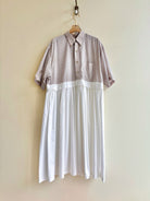 Empire Shirtwaist Dress in Blush, Navy, White & Tan Stripe & White w/ Short Sleeves (Reworked) - Made X Hudson