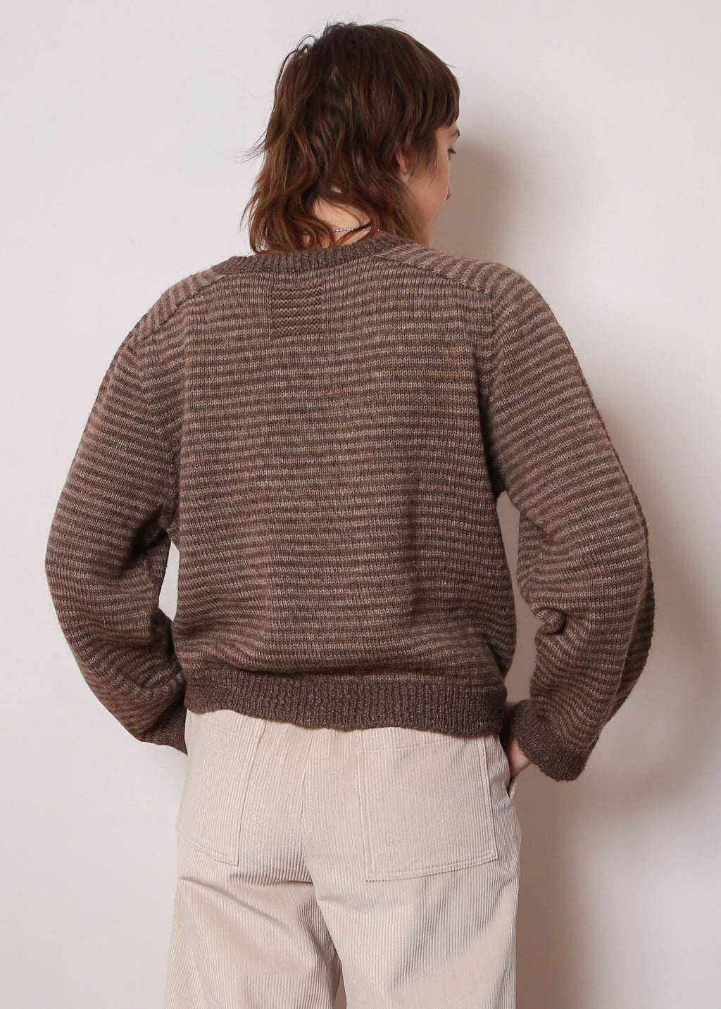 Taupe and Brown Cropped Crewneck Sweater