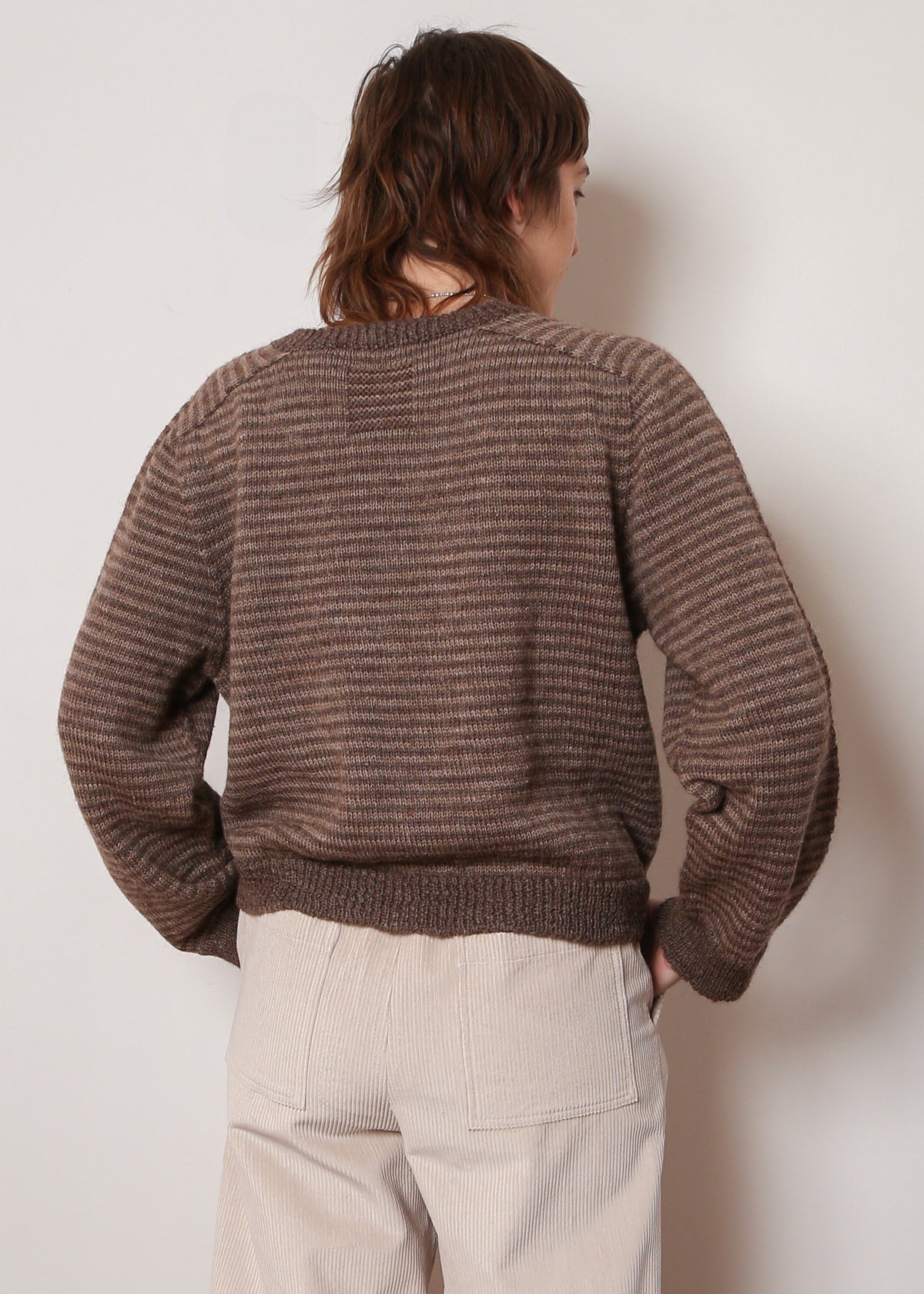 Taupe and Brown Cropped Crewneck Sweater
