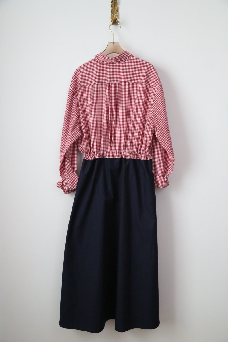 Lucius Shirt Dress in Cherry Red Gingham with Navy Skirt (Reworked) - Made X Hudson