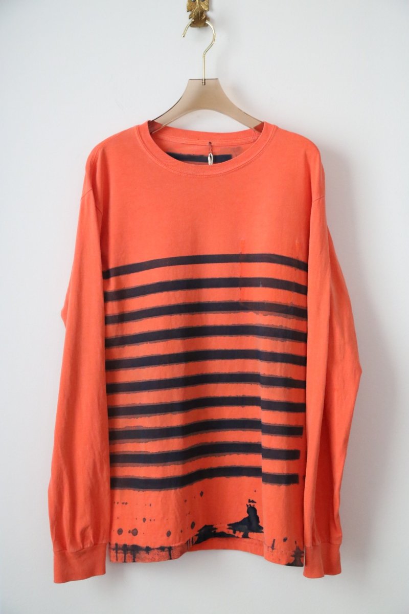 Painters Stripe Cyanotype Long Sleeve Shirt in Electric Peach (Reworked) - Made X Hudson