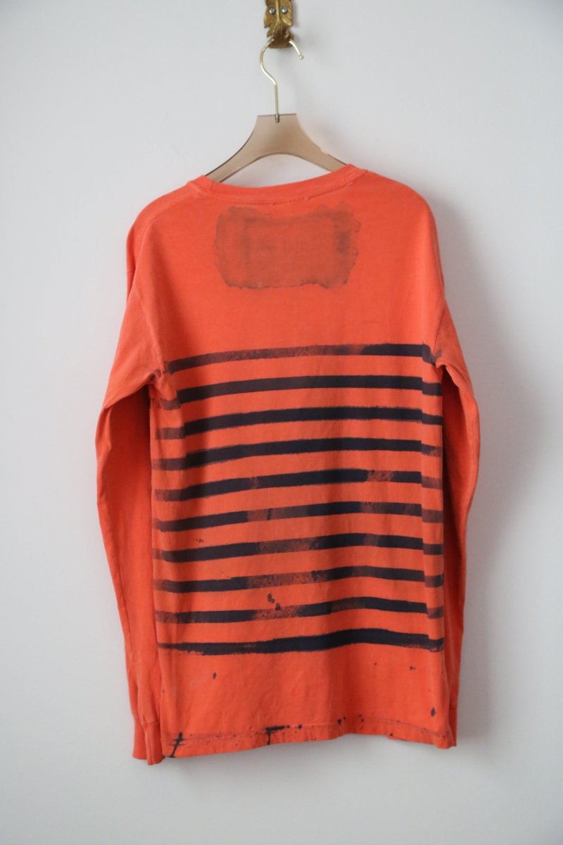 Painters Stripe Cyanotype Long Sleeve Shirt in Electric Peach (Reworked) - Made X Hudson