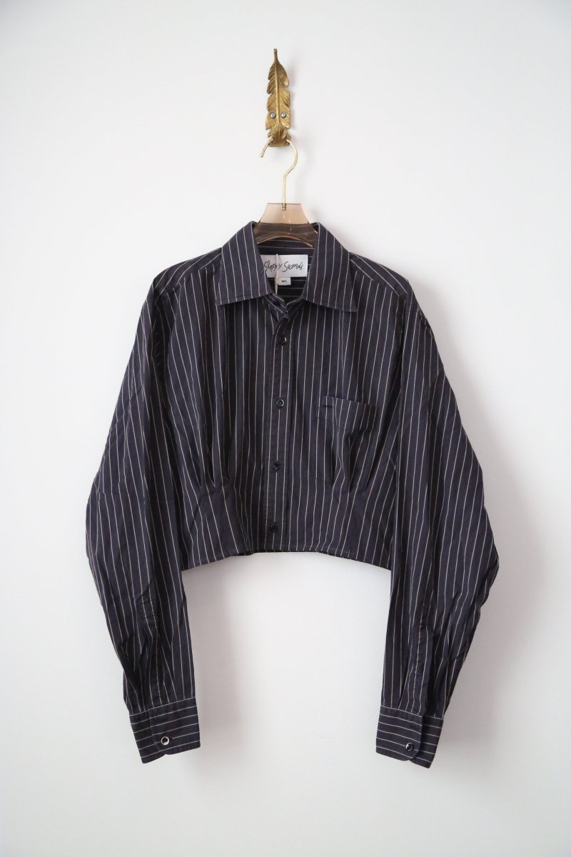 The Kevin Top | Charcoal, Plum, and Mist Grey Stripe with Gathered Waist (Reworked) - Made X Hudson